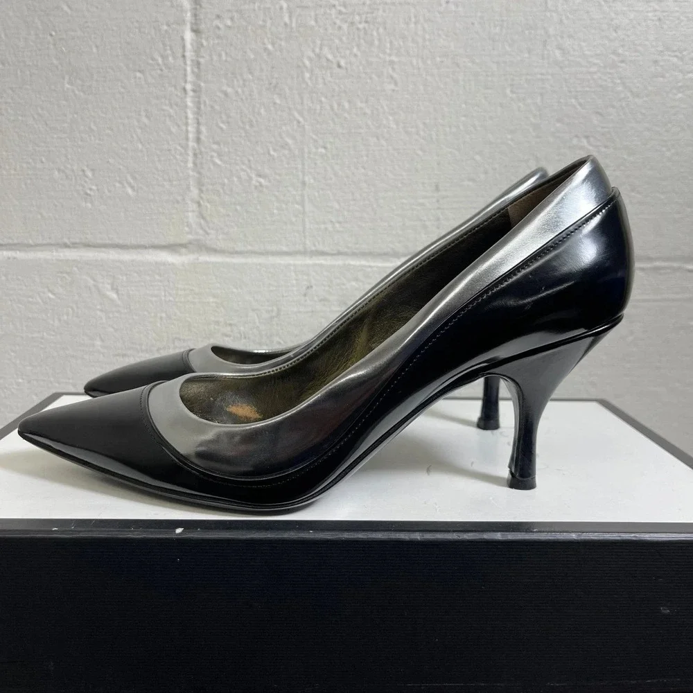Lanvin Black Silver Pointed Toe Stiletto Pump Heels Womens 41 EU/8 US Italy Made
